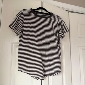 Madewell Black and White Striped Tee with Heart Graphic